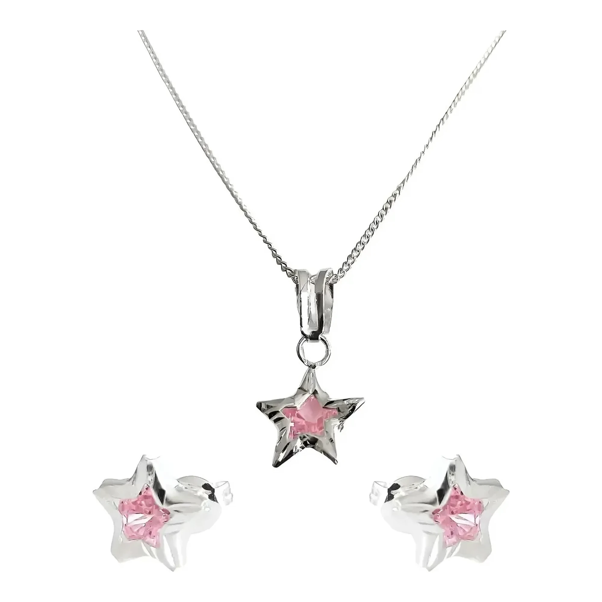 Conjunto dije y aretes estrella Plata 925 con zirconia rosa - Joyaris joyería fina mexicana