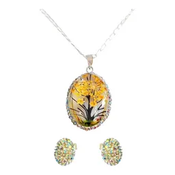 Conjunto Dije Aretes Plata 925 Árbol de la Vida Zirconia Amarilla - Imagen 1