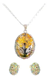 Conjunto Dije Aretes Plata 925 Árbol de la Vida Zirconia Amarilla - Imagen 1