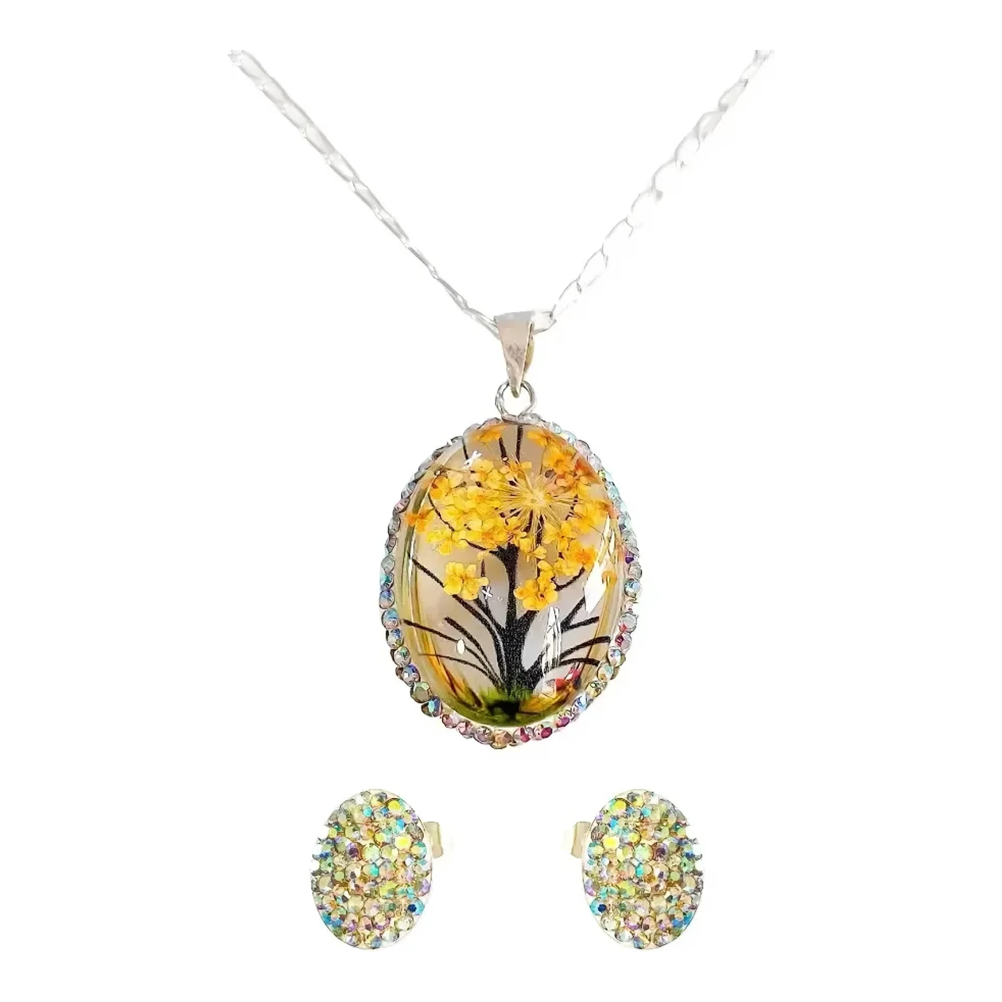 Conjunto Dije Aretes Plata 925 Árbol de la Vida Zirconia Amarilla - Joyaris joyería fina mexicana