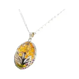Conjunto Dije Aretes Plata 925 Árbol de la Vida Zirconia Amarilla - Imagen 3
