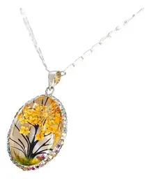 Conjunto Dije Aretes Plata 925 Árbol de la Vida Zirconia Amarilla - Imagen 3