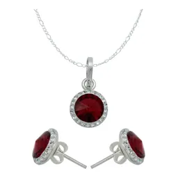 Conjunto Dije Aretes Plata 925 Cristal Rojo - Imagen 1