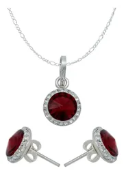 Conjunto Dije Aretes Plata 925 Cristal Rojo - Imagen 1