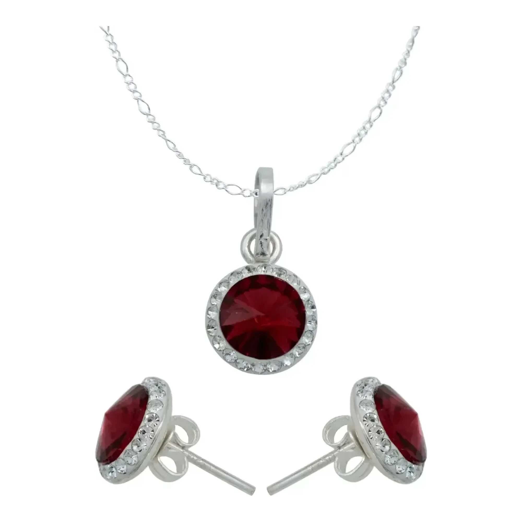 Conjunto Dije Aretes Plata 925 Cristal Rojo para Mujer - Joyaris Joyería Fina Mexicana