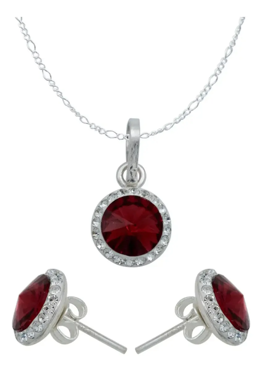 Conjunto Dije Aretes Plata 925 Cristal Rojo para Mujer - Joyaris Joyería Fina Mexicana