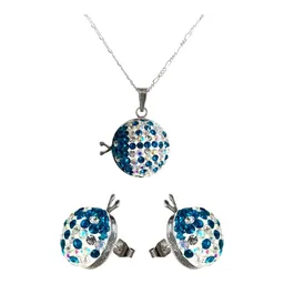 Conjunto Dije Aretes Plata 925 Mariquita Zirconia Azul - Imagen 1