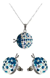Conjunto Dije Aretes Plata 925 Mariquita Zirconia Azul - Imagen 1