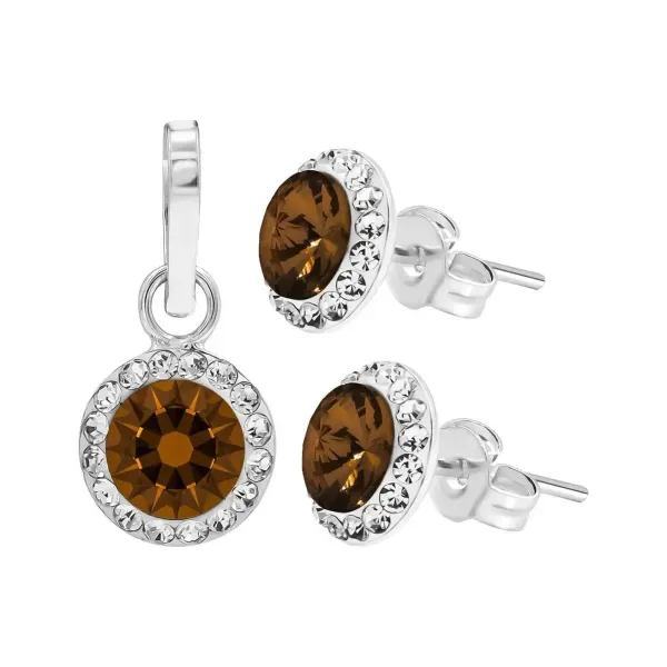 Conjunto Dije Aretes Plata 925 Zirconia Café Brillante - Imagen 1