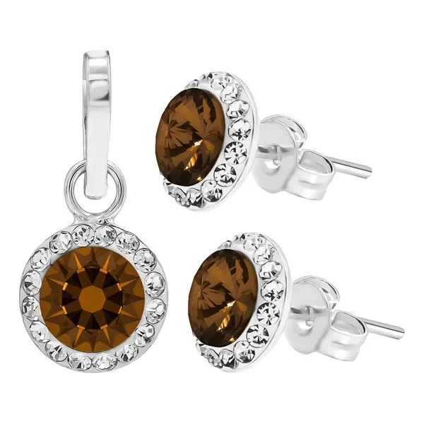 Conjunto Dije Aretes Plata 925 Zirconia Café Brillante - Imagen 1