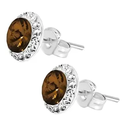 Conjunto Dije Aretes Plata 925 Cristal Café Brillante - Imagen 6
