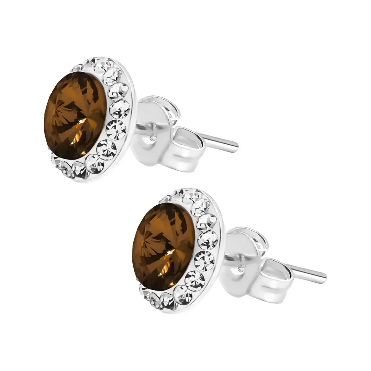 Conjunto Dije Aretes Plata 925 Zirconia Café Brillante - Imagen 6