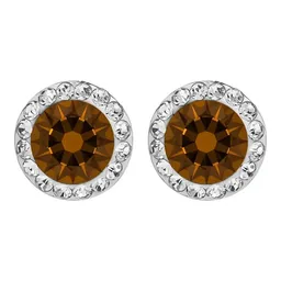 Conjunto Dije Aretes Plata 925 Cristal Café Brillante - Imagen 7