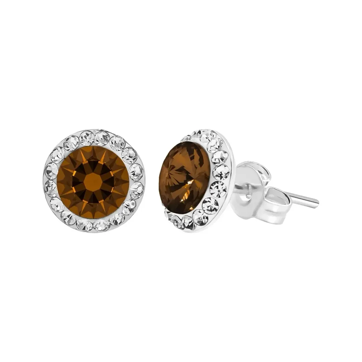 Conjunto Dije Aretes Plata 925 Zirconia Café Brillante - Imagen 8