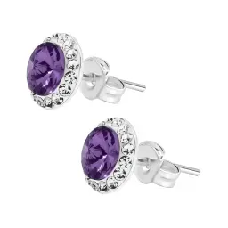 Conjunto Dije Aretes Plata 925 Zirconia Morada - Imagen 6