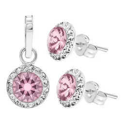 Conjunto Dije Aretes Plata 925 Cristal Rosa Joyería Mujer - Imagen 1