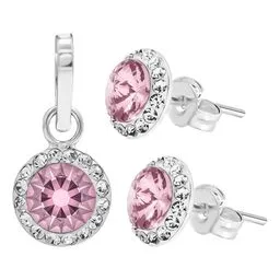 Conjunto Dije Aretes Plata 925 Zirconia Rosa Joyería Mujer - Imagen 1