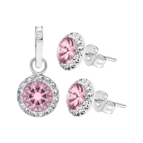 Conjunto Dije Aretes Plata 925 Zirconia Rosa Joyería Mujer - Imagen 1