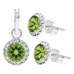 Conjunto Dije Aretes Plata 925 Zirconia Verde Brillante - Imagen 1