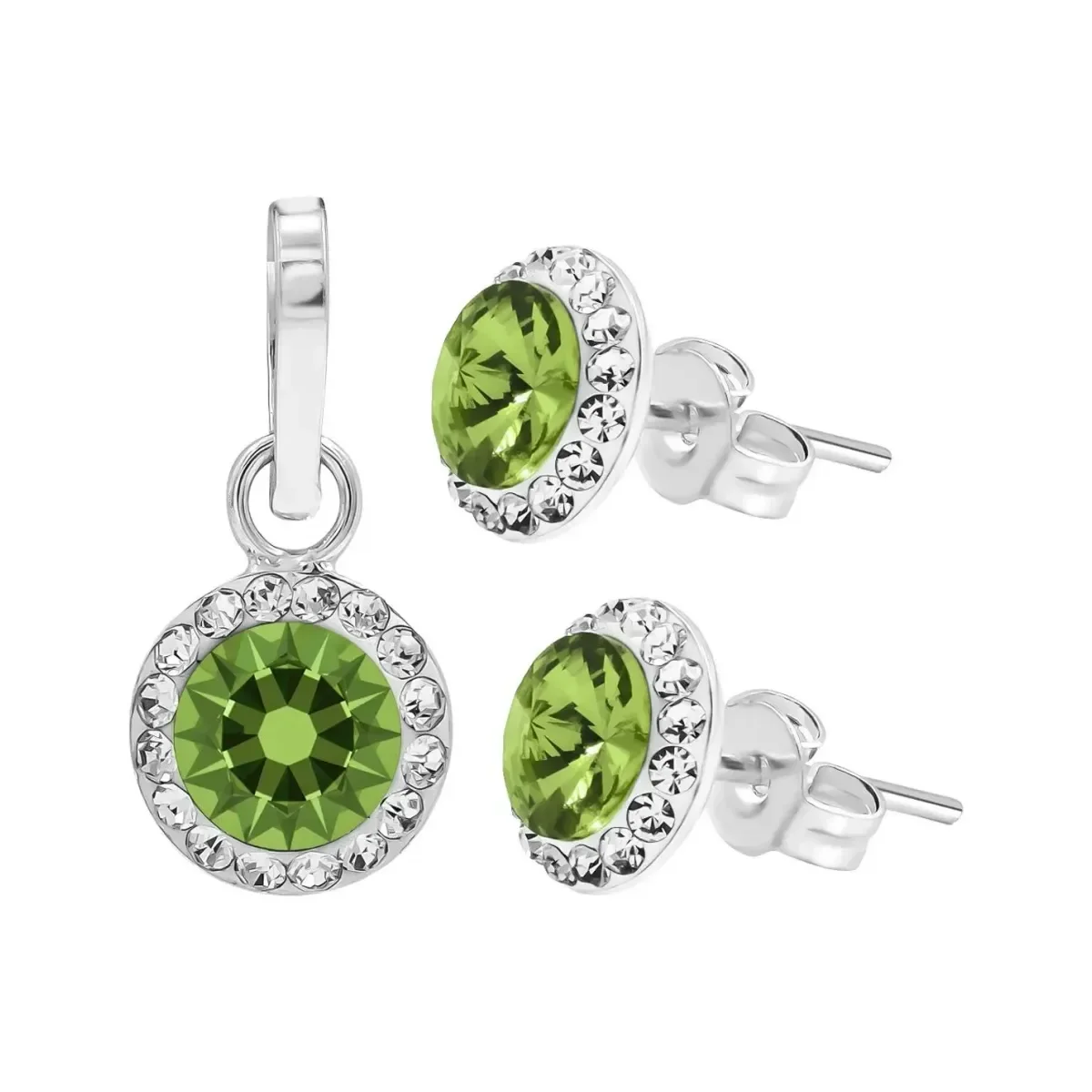 Conjunto collar y aretes plata 925 con Zirconia Verde color esmeralda. Juego de joyas artesanal mexicana, diseño moderno, ide