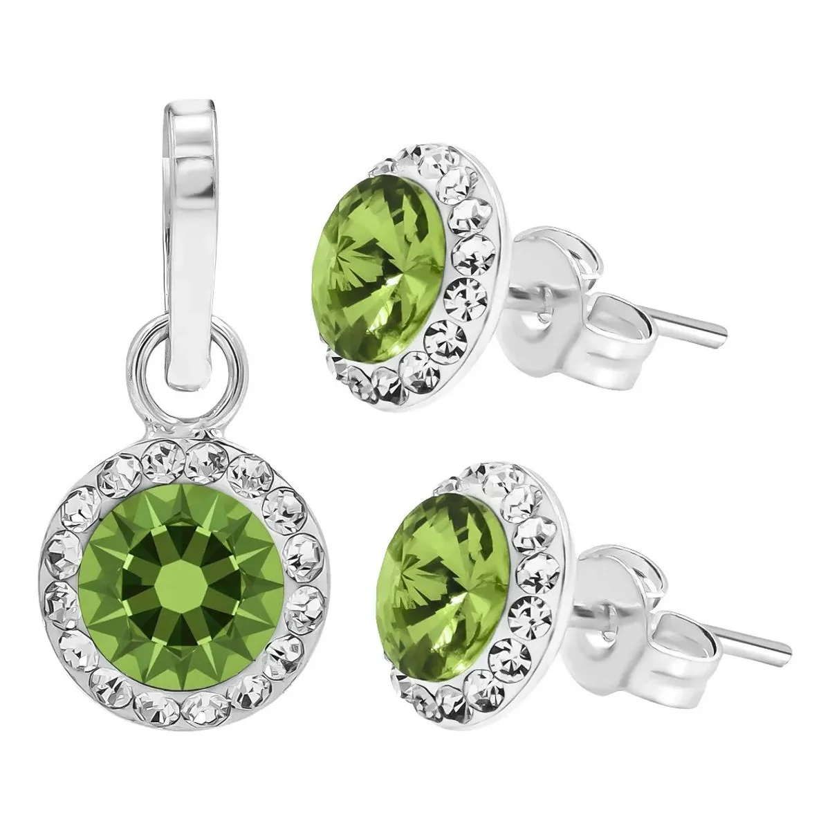 Conjunto collar y aretes plata 925 con Zirconia Verde color esmeralda. Juego de joyas artesanal mexicana, diseño moderno, ide