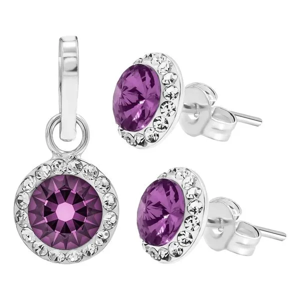 Conjunto Dije Aretes Plata 925 Zirconia Violeta Diseño Elegante - Imagen 1