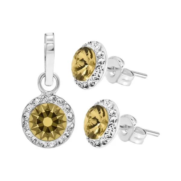 Conjunto Dije Aretes Plata 925 Zirconias Amarillas Clásico - Imagen 1