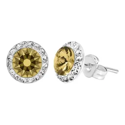 Conjunto Dije Aretes Plata 925 Cristales Amarillos Clásico - Imagen 8