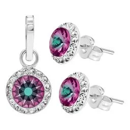 Conjunto Dije Aretes Plata 925 Zirconias Tornasol Mujer - Imagen 1
