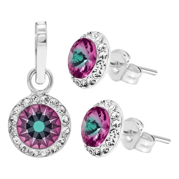 Conjunto Dije Aretes Plata 925 Zirconias Tornasol Mujer - Imagen 1