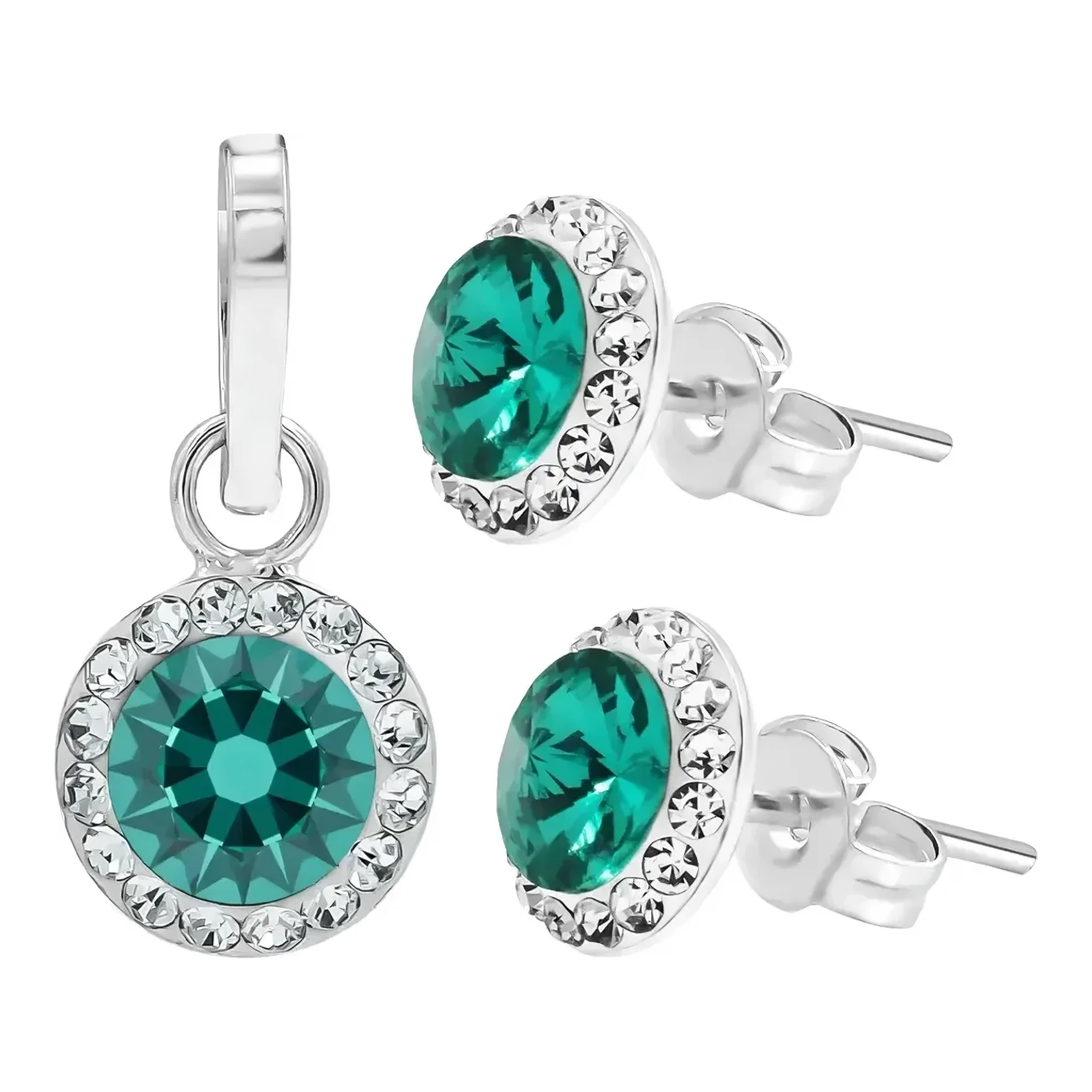 Conjunto Dije Aretes Plata 925 Zirconias Turquesa Elegante - Joyaris joyería fina mexicana