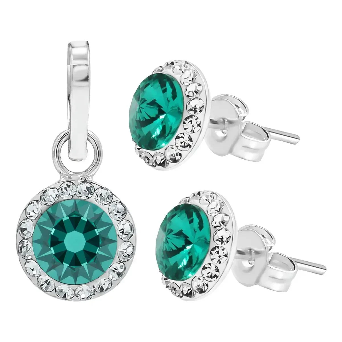 Conjunto Dije Aretes Plata 925 Zirconias Turquesa Elegante - Joyaris joyería fina mexicana