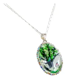 Conjunto Dije Cadena Plata 925 Árbol de la Vida Oval con Zirconia Verde - Imagen 3