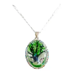 Conjunto Dije Cadena Plata 925 Árbol de la Vida Oval con Zirconia Verde - Imagen 4