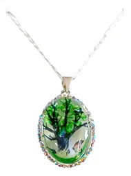Conjunto Dije Cadena Plata 925 Árbol de la Vida Oval con Zirconia Verde - Imagen 4