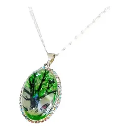 Conjunto Dije Cadena Plata 925 Árbol de la Vida Oval con Zirconia Verde - Imagen 5