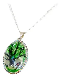Conjunto Dije Cadena Plata 925 Árbol de la Vida Oval con Zirconia Verde - Imagen 5