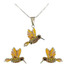 Conjunto Dije Colibrí Plata 925 con Zirconia Amarilla y Cadena Eslabón - Imagen 1