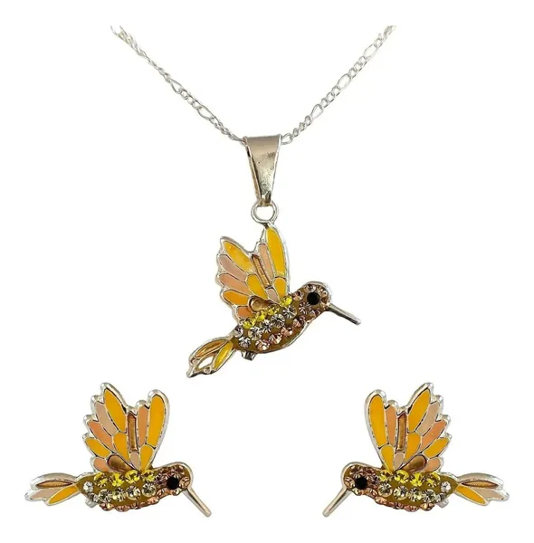 Conjunto Dije Colibrí Plata 925 con Zirconia Amarilla y Cadena Eslabón - Imagen 1