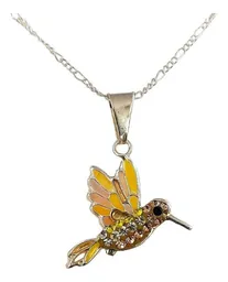 Conjunto Dije Colibrí Plata 925 con Zirconia Amarilla y Cadena Eslabón - Imagen 5