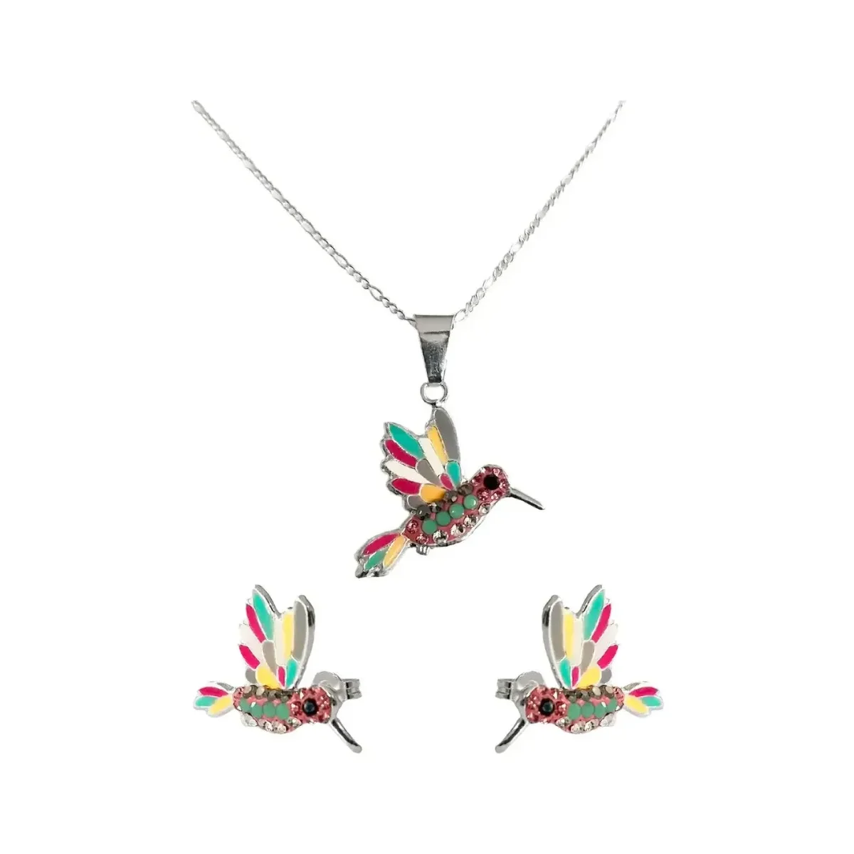 Conjunto Dije Colibrí Plata 925 Zirconia Fucsia con Cadena - Joyaris joyería fina artesanal mexicana