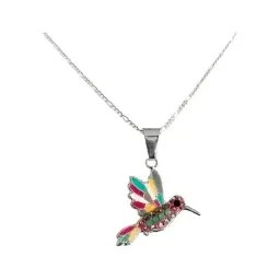 Conjunto Dije Colibrí Plata 925 Zirconia Fucsia con Cadena - Imagen 5