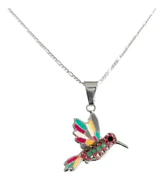 Conjunto Dije Colibrí Plata 925 Zirconia Fucsia con Cadena - Imagen 5
