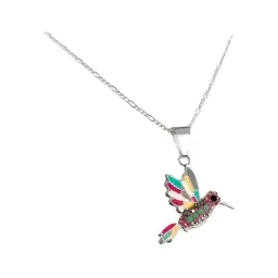 Conjunto Dije Colibrí Plata 925 Zirconia Fucsia con Cadena - Imagen 7