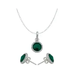 Conjunto Dije Collar Aretes Plata .925 con Cristal Verde para Mujer - Imagen 1