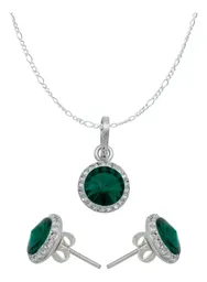 Conjunto Dije Collar Aretes Plata .925 con Cristal Verde para Mujer - Imagen 1