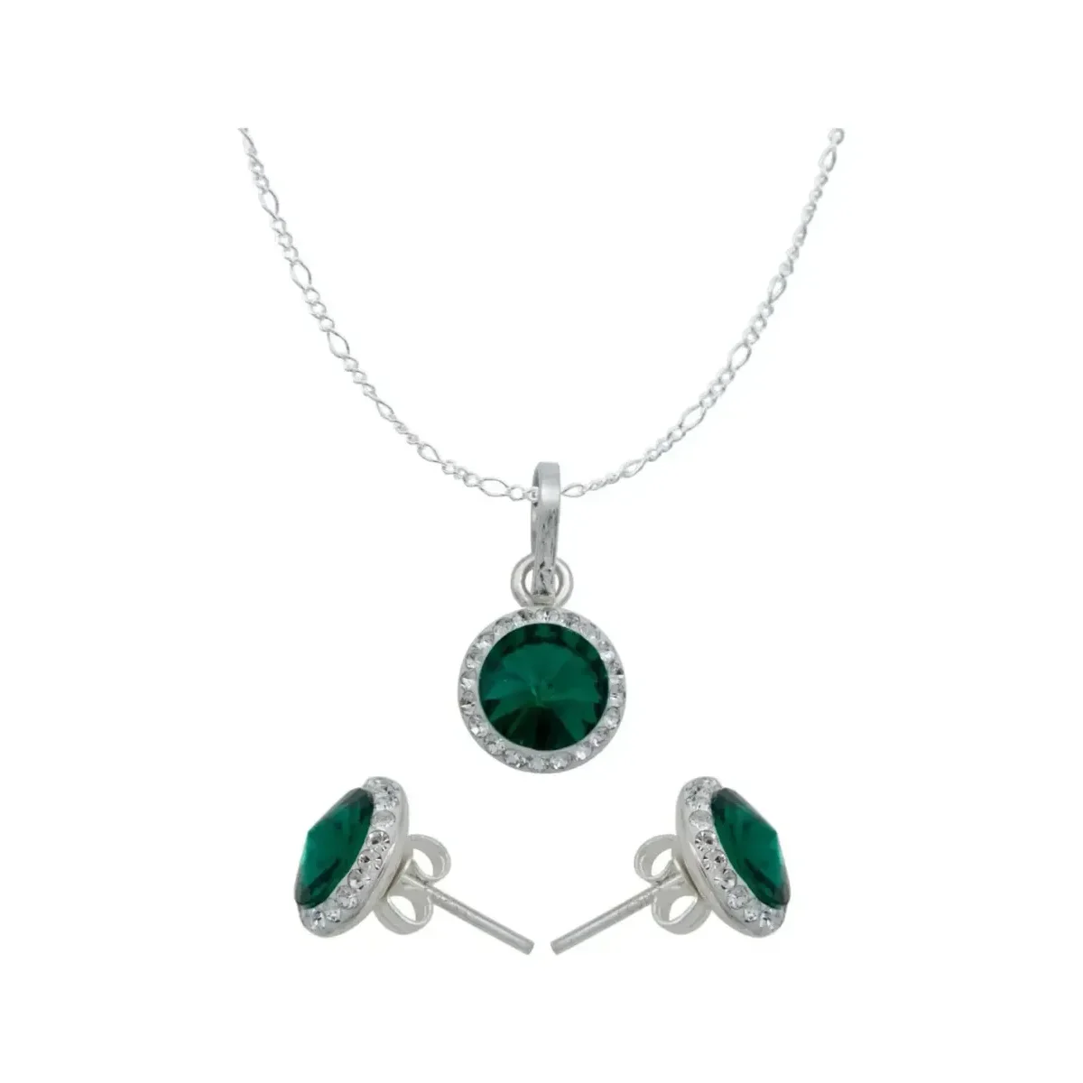 Conjunto dije collar y aretes de plata .925 con cristal verde para mujer - Joyaris joyería fina mexicana