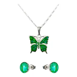 Conjunto Dije Mariposa Plata 925 con Zirconia Verde y Cadena - Imagen 1