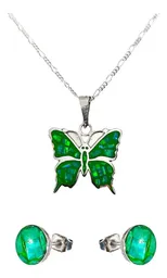 Conjunto Dije Mariposa Plata 925 con Zirconia Verde y Cadena - Imagen 1