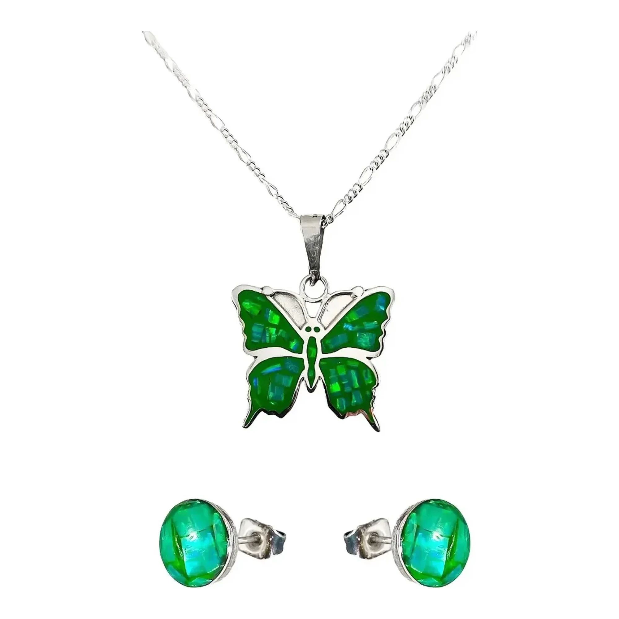 Conjunto Dije Mariposa Plata 925 con Zirconia Verde 6A y Cadena, una pieza de joyería minimalista en plata esterlina con sign